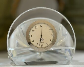 LENOX Crystal Clock Business Card Holder, Quartz Czech-Republic, Vintage