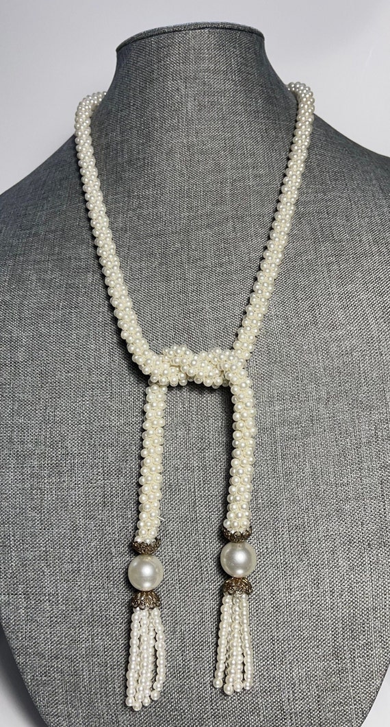 Wrap Faux Pearl Necklace, Vintage Wedding Jewelry 