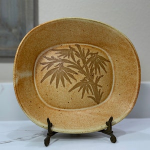 Bluntenfeld Stonewear Platter Bamboo Motif, Vintage Home Decor