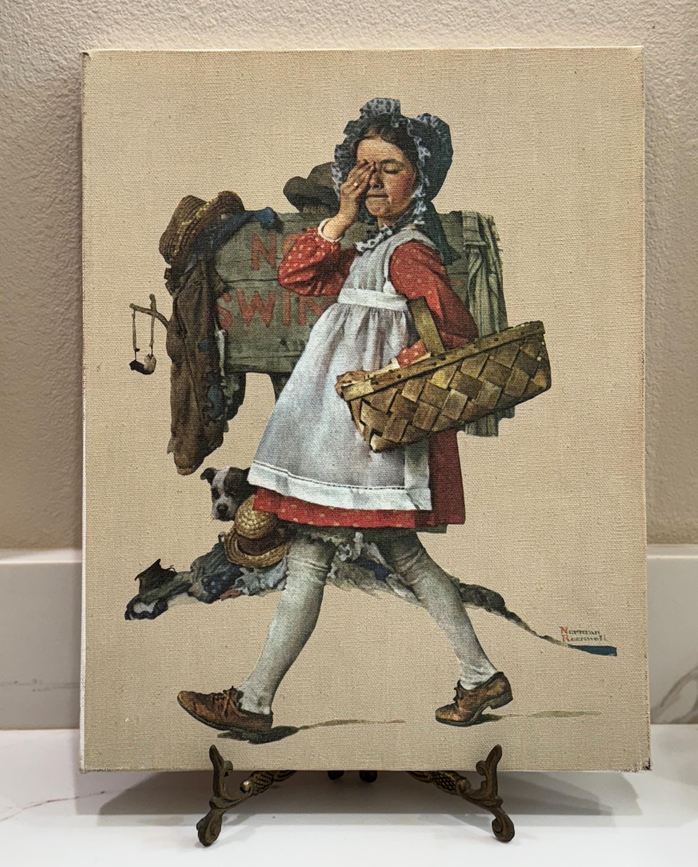 Vintage Norman Rockwell No Swimming Lithograph on Canvas (1973