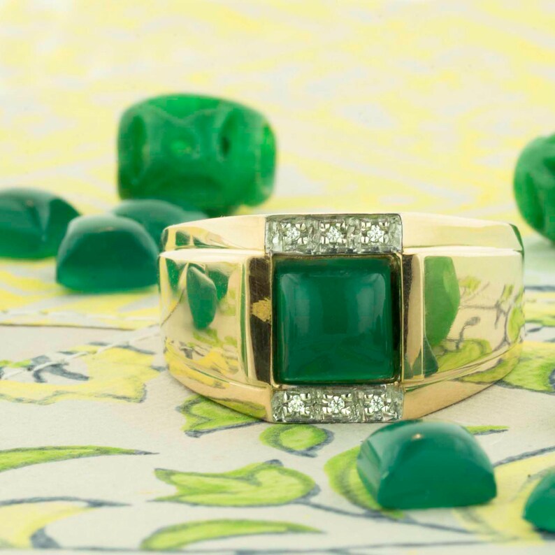 Mens Jade Ring 14k Gold Over Sterling Silver Etsy