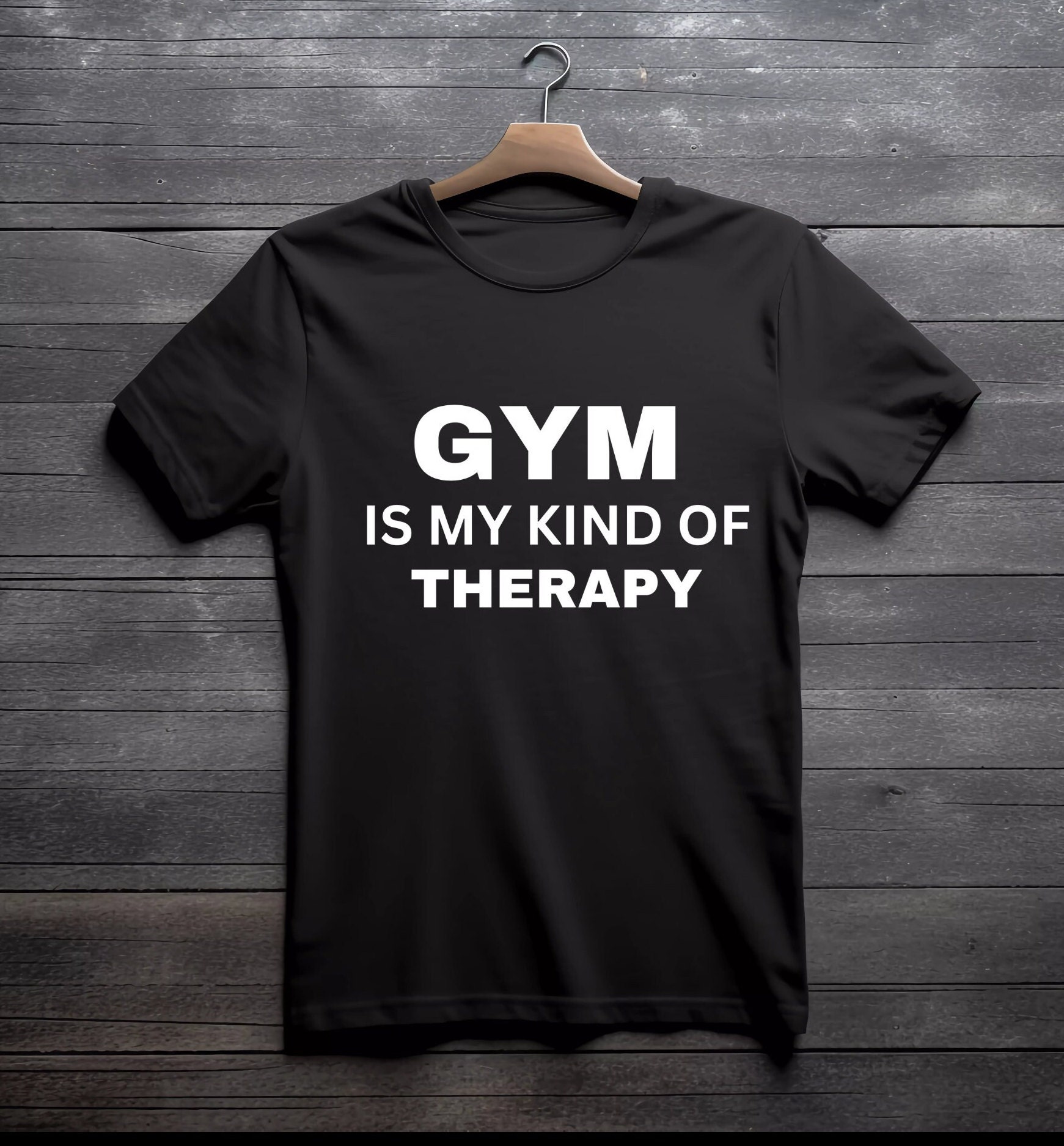 Gym is My Kind of Therapy" T-Shirt, Fitness Tee, Workout Shirt, Motivational Fitness Inspirational T-Shirt Gift, Fitness Obsessed Tee