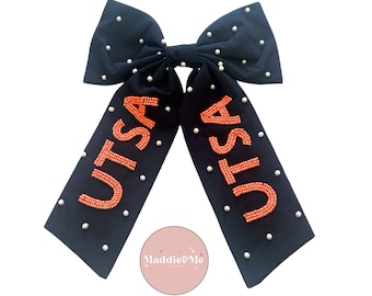 Game Day Beaded Bow, UTSA Navy Blue Bow - Coquette Style
