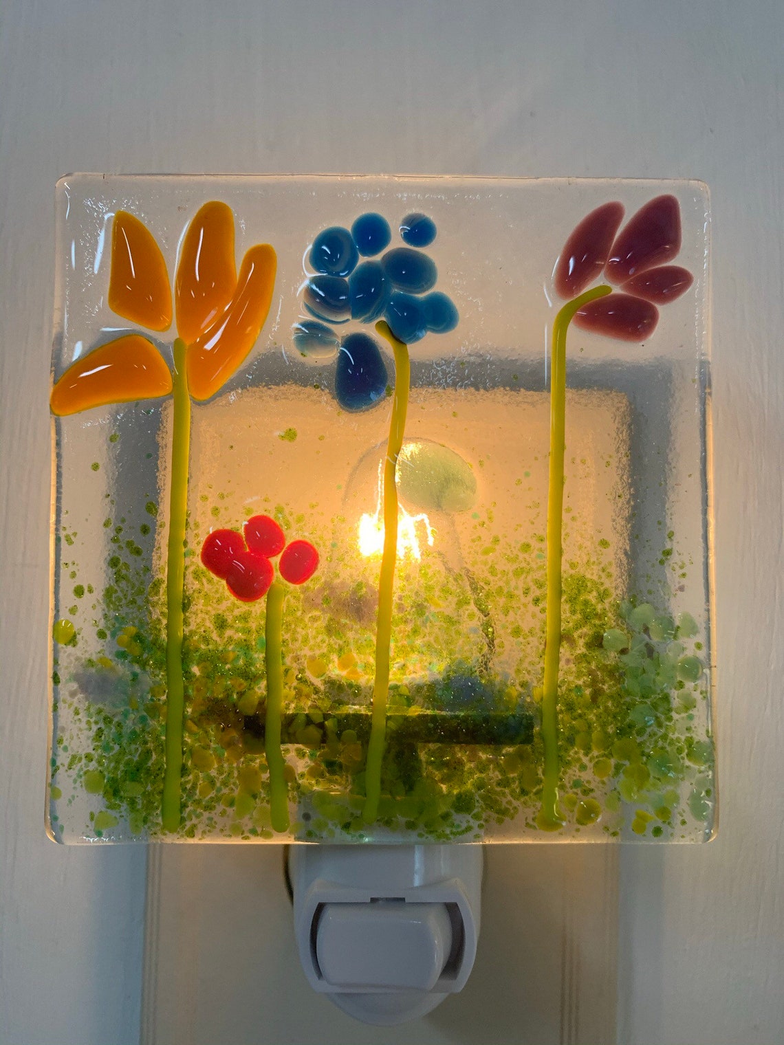 Nightlight Floral Fused Glass Gift Flowers Etsy