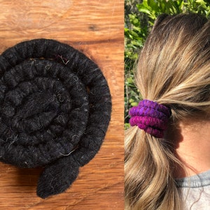 Bendable hair  tie with felted wool and inner wire, Black in colour, perfect to tie back thick voluminous hair