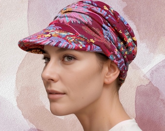 Full coverage cap, chemo headwear, soft, lightweight and ultra comfortable fabric and designed with ruching for a relaxed look, Red
