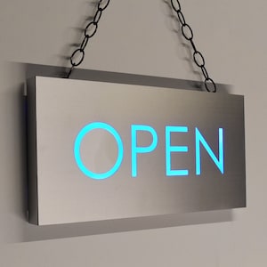 Lighted OPEN Sign with Color Changing LED Lights, Open Sign, Large Modern Business Sign with LED Lights, Display