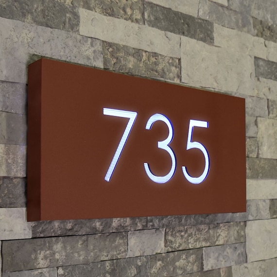 House Numbers Plaque with LED Lights Vertical Lighted Address Sign Large Modern Personalized Marker Mail Box Display