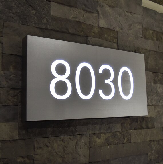 Lighted House Numbers Sign Metal LED Address Plaque Large Etsy