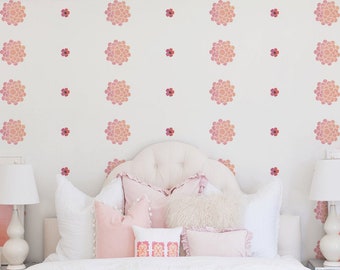 Stickers muraux fleurs roses | Succulente | Décor de pépinière | Décoration murale pour filles | Décor de salle de jeux | Interpolation | Murales | Fleurs