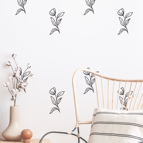 Botanical Wall Decals Modern Vinyl Decal Set Flower Etsy