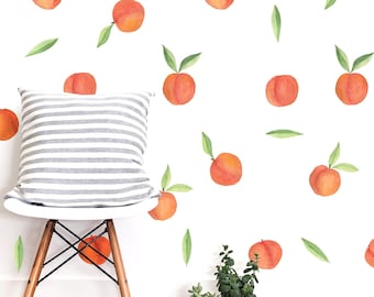 Watercolor Peaches Wall Decals, Peach Peel n Stick, Watercolor Fruit Wall Decals, Cheerful Colorful Wall Decor, Georgia the Peach State 308