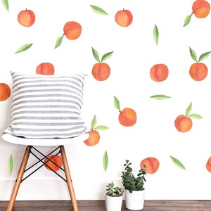 Watercolor Peach Wall Decals – Peel and Stick Fruit Stickers for Kitchen, Nursery, or Playroom – Cheerful Georgia Peach Decor 308