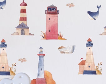 Nautical Wall Decal | Lighthouse Wall Decals | Boats Nursery Decor | Boys Wall Decor | Whale Wall Decal | Wall Murals | Lighthouse Stickers