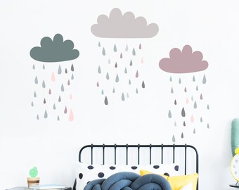 Colorful Clouds with Rain Showers | Wall Decals | Wall Decor | Stickers | Free Shipping