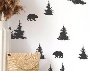 Trees and Bears Wall Decals | Woodland |Scandinavian Wall Decal | Woodland Wall Murals | Sticker | Mural | Nursery Forest | Animal Decal 167