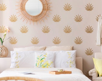 Palm Leaves Wall Decals - Floridan Decal Set, Flower Blossoms, Palm Springs Gold Wall Decals, Removable Wall Art, Floral Wall Sticker 378