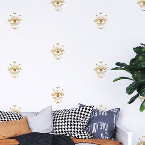 Calcomanías de pared con ojos místicos, calcomanías de pared con ojos y luna, decoración de pared con ojos místicos, cartas del tarot para lectores de palmas, elementos astrológicos para decoración de dormitorio 306