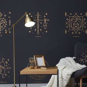 Zodiac Wall Decals, Astrology Wall Decals, Large Mystical Wall Art, Astrological Sign Wall, Focal Wall Mural, Large Removable Wall Art 298