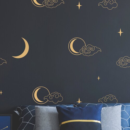 Crescent Moon Wall Decals Clouds North Star Wintry Etsy