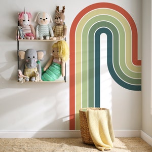 Large Rainbow Wall Decal for Nursery or Playroom – Half Curve Elongated Design, Oversized Colorful Mural Sticker for Kids&#39; Rooms 359