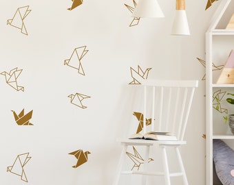 Birds Geometric Origami Wall Decals, Asian Wall Stickers Flying Birds Origami Decals, Geometric Decor, Swan Nursery Wall Decals Stickers 015