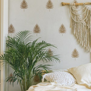 Palm Leaves Wall Decals - Floridan Decal Set, Flower Blossoms, Palm Springs Gold Wall Decals, Removable Wall Art, Floral Wall Sticker 372