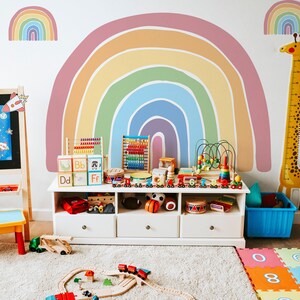 Large Pastel Happy Rainbow Nursery Wall Decal, Playroom Décor, Large ...