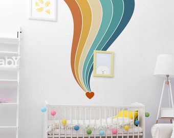 Large Whimsical Rainbow with Heart Wall Decal, Rainbow and Heart Wall Art, Hippie Rainbow Tween Wall Murals, Colorful Kids Room Décor 356
