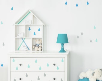 MOD Rain Drops Wall Decal Set | Colorful Rain Drops Murals | Decoupage  | Unisex Vinyl Wall Decals | Nursery Wall Decals | Stickers | IKEA