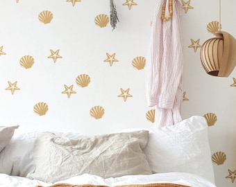 Sea Shell Wall Decals | Scallop Shell Wall Decals | Starfish Wall Decals | Removable Stickers | Beach Theme Wall Decals | Ocean Sea Life 081