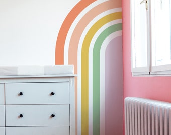 Half Rainbow Wall Decal, Elongated Corner Rainbow Wall Decal, Colorful Wall Mural, Large Over-sized Rainbow Playroom Nursery Wall Décor 339