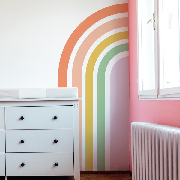 Half Rainbow Wall Decal, Elongated Corner Rainbow Wall Decal, Colorful Wall Mural, Large Over-sized Rainbow Playroom Nursery Wall Décor 339