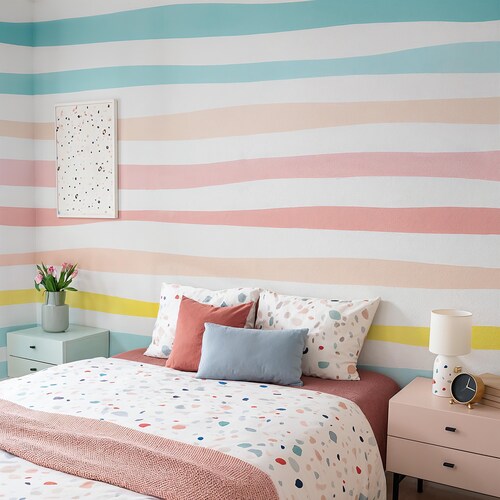 Watercolor Stripes Wall Decals - Peel & Stick Painted Stripe Border, Pastel Nursery Wall Decor, Kids Room Accent Strips, Removable Vinyl