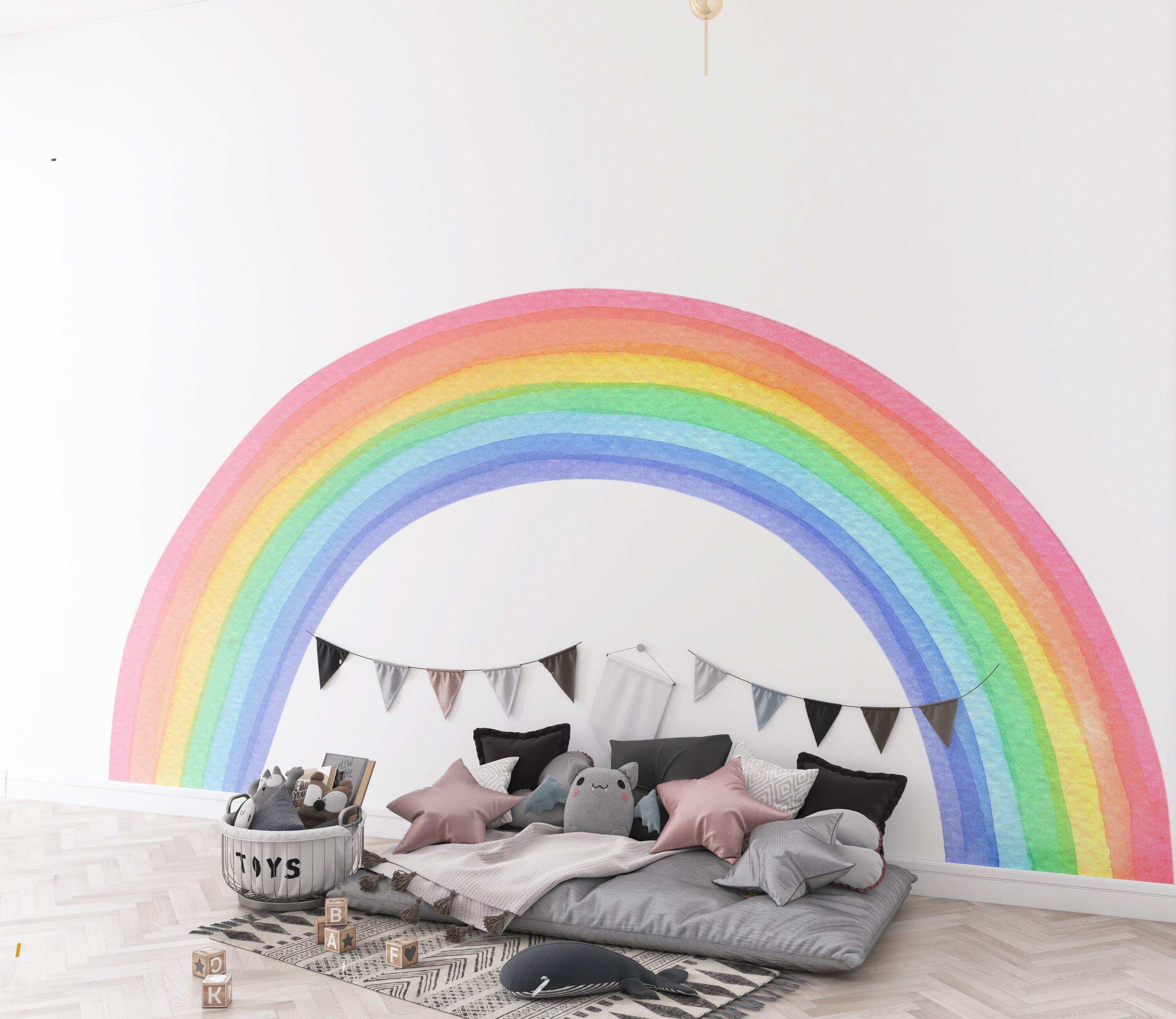 Peel and Stick Watercolor Rainbow Wall Decal, Large Rainbow Pastel Wall ...
