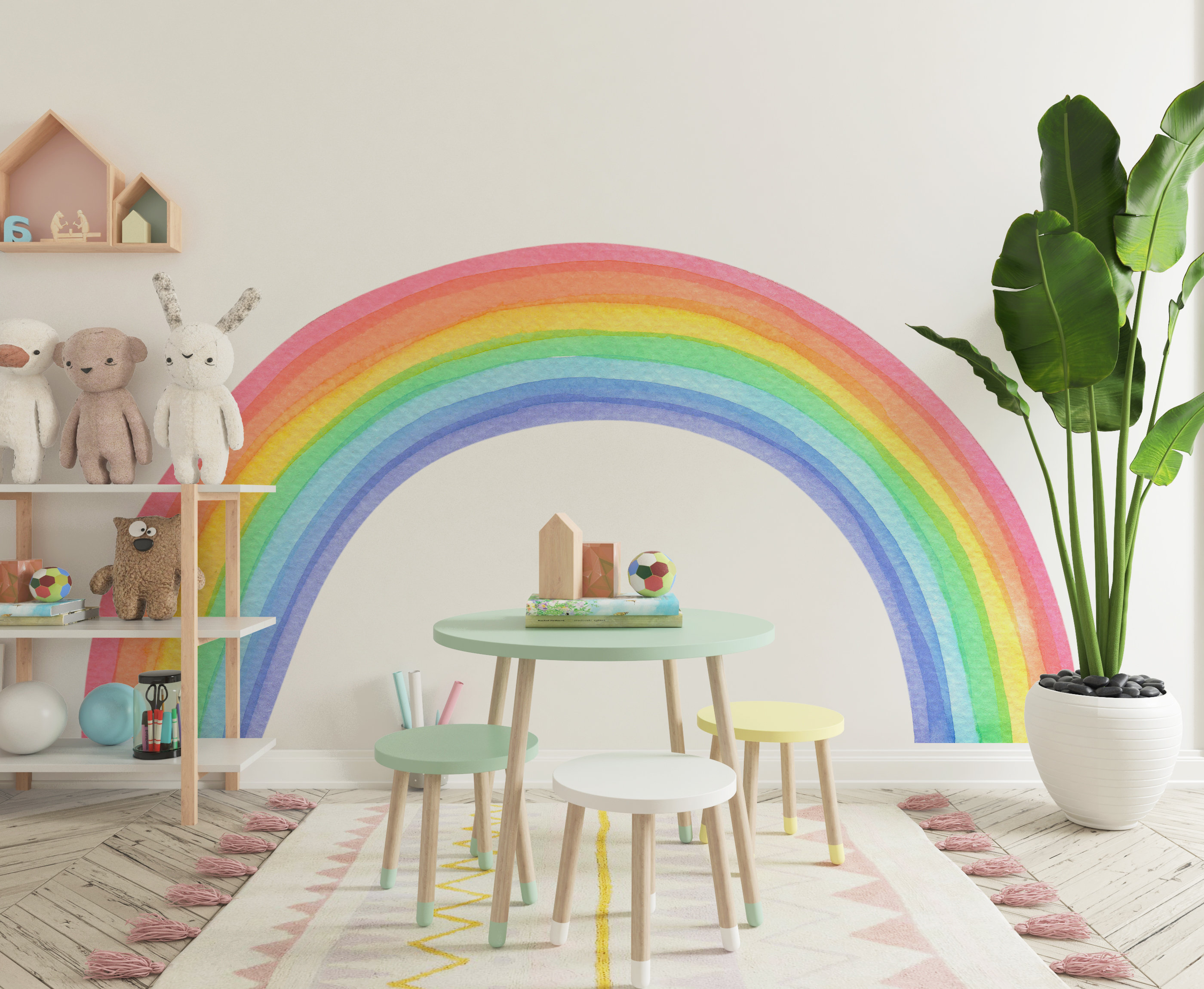 Peel and Stick Watercolor Rainbow Wall Decal, Large Rainbow Pastel Wall ...