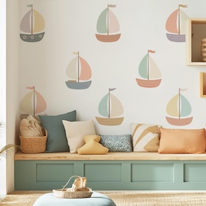 Sailboat Wall Decals – Set of 16 Nautical Pastel Boat Stickers for Nursery, Kids Room, Playroom Wall Decor, 8 Inches Removable Vinyl 2015