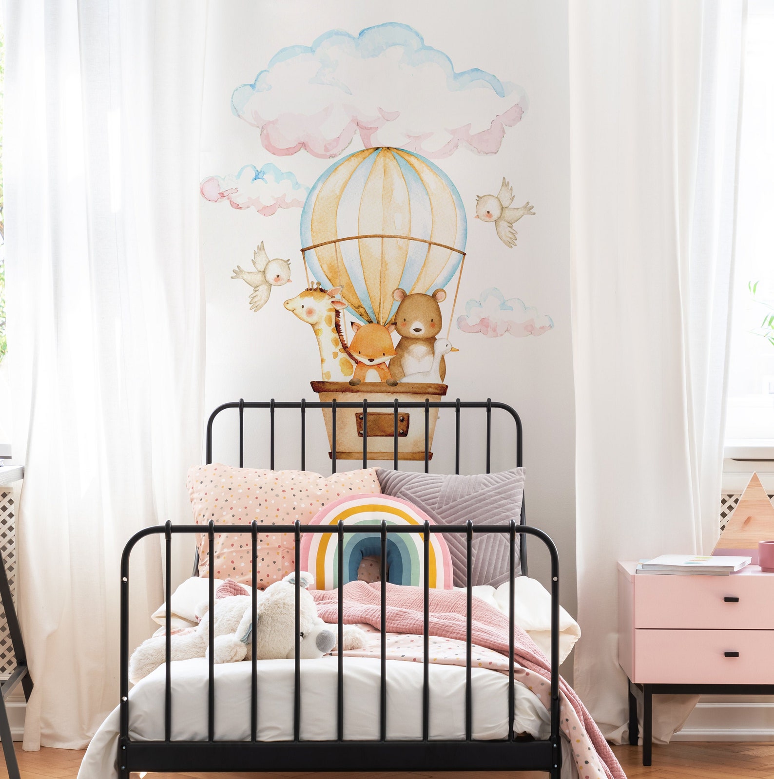 Baby Animals Nursery Decals Hot Air Balloon Wall Decals Etsy