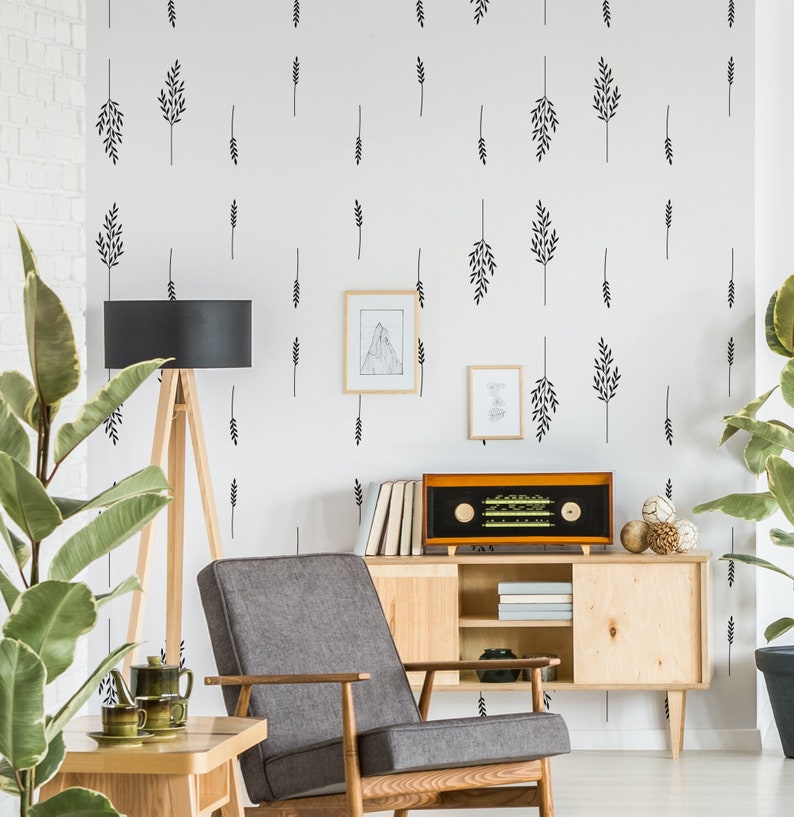 Botanical Wall Decals - Modern Vinyl Decal Set, Flower Blossoms, Leaf ...