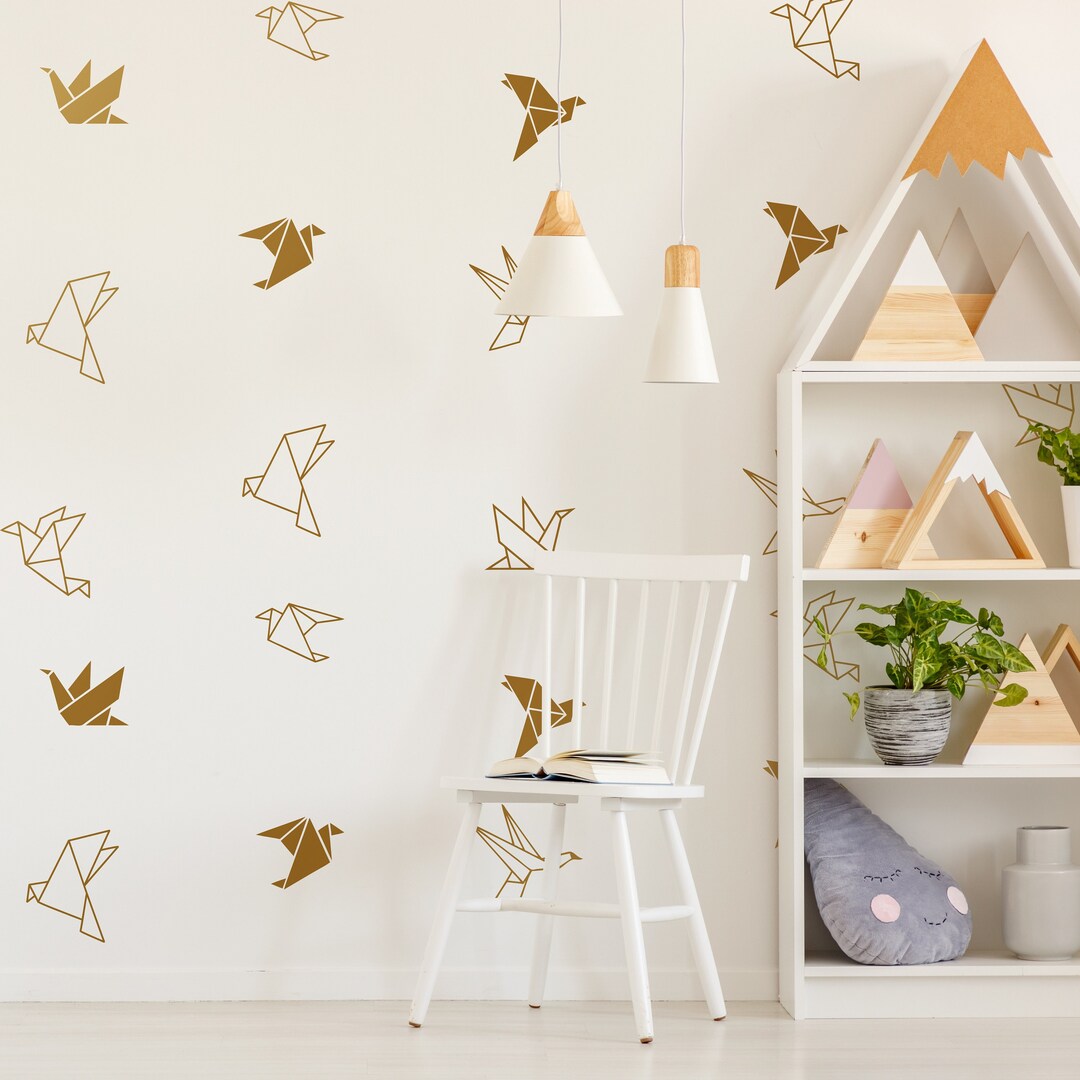 Birds Geometric Origami Wall Decals, Asian Wall Stickers Flying Birds Origami Decals, Geometric