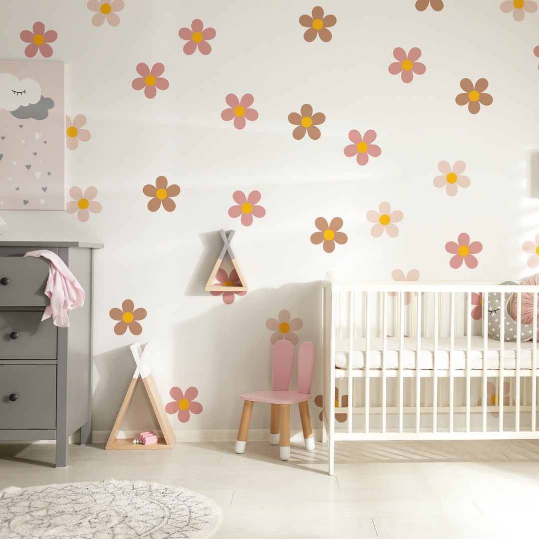 Retro Boho Flowers Wall Decals Set, Decorative Flowers Stickers ...