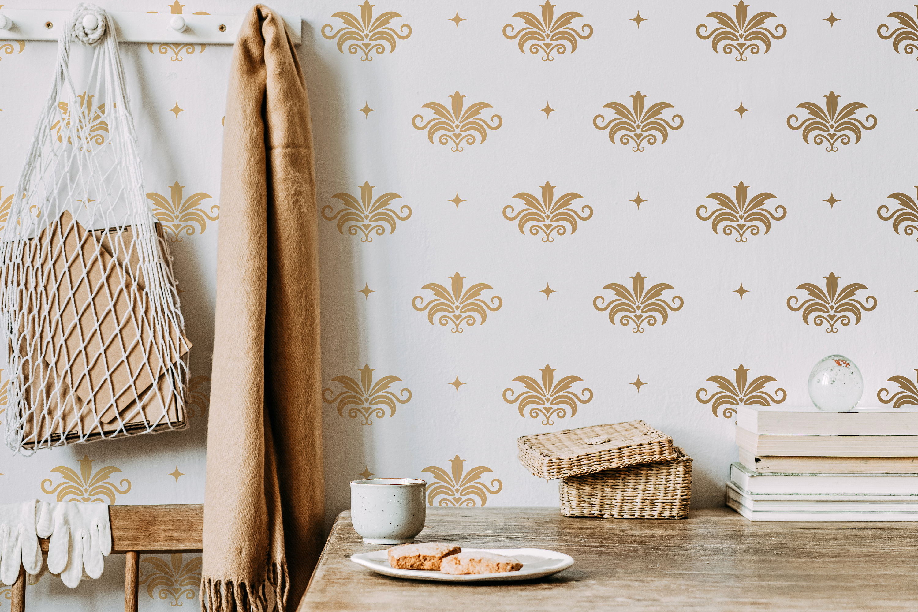 Damask Wall Decals Modern Vinyl Decal Set Flower Blossoms Etsy