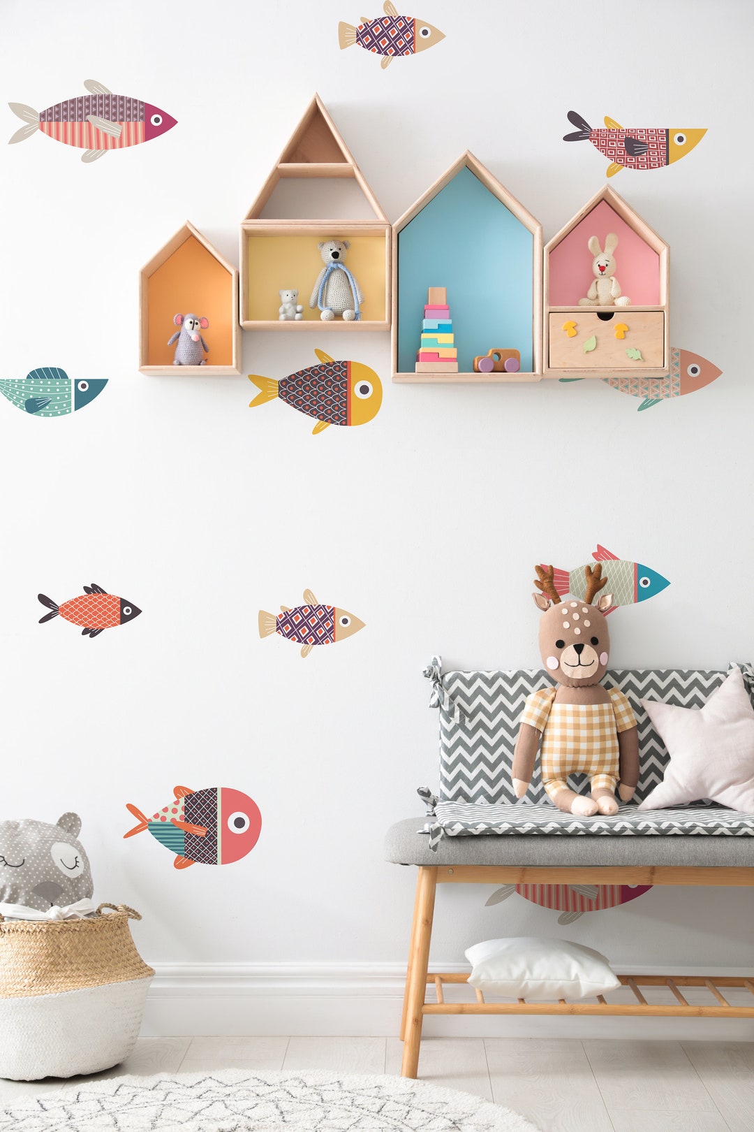 Mid Century Modern Fish Wall Decals Fish Wall Stickers Ocean Wall Decor