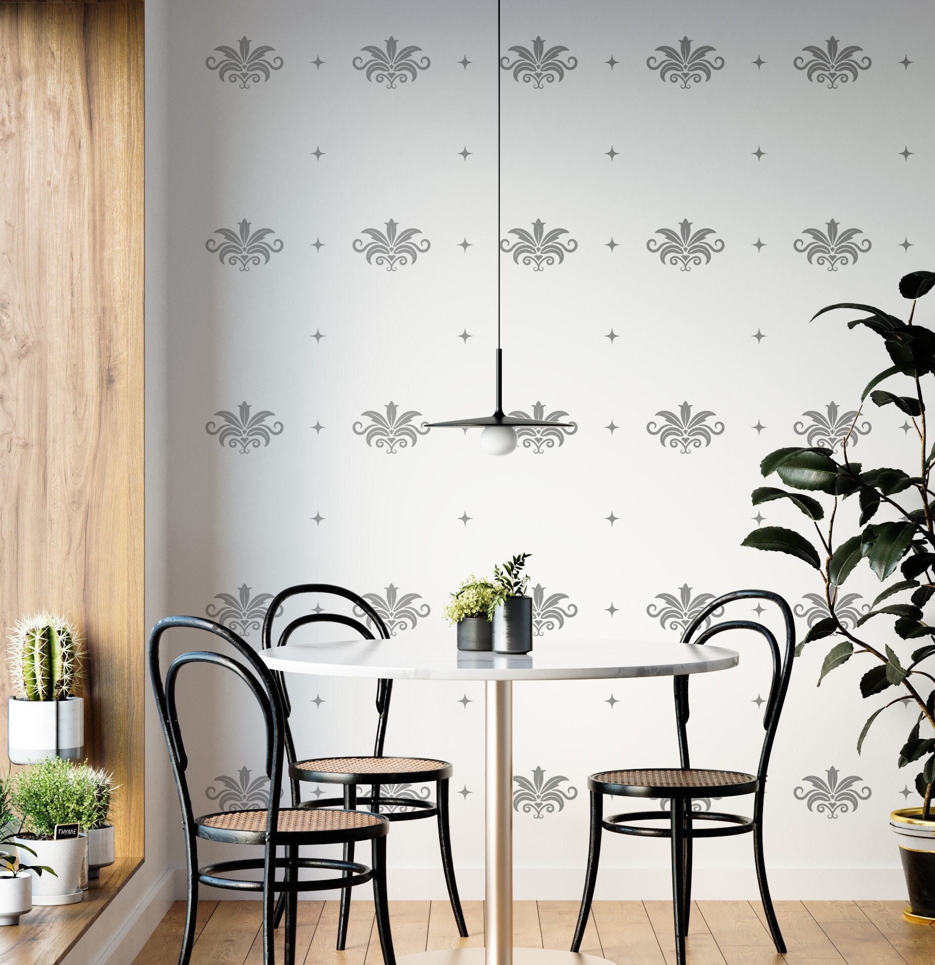 Damask Wall Decals Modern Vinyl Decal Set Flower Blossoms Etsy