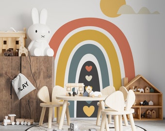 Rainbow Wall Decal Sticker, Tween Bedroom Focal Wall, Large Rainbow and Hearts Wall Sticker Removeable Murals Playroom Daycare Décor 348