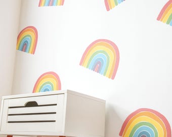 Rainbow Wall Decals, Boho Rainbow Nursery Wall Stickers, Pastel Kids Room Decor, 20 or 40 Mini Rainbows, 4 Inch Wide, Peel & Stick