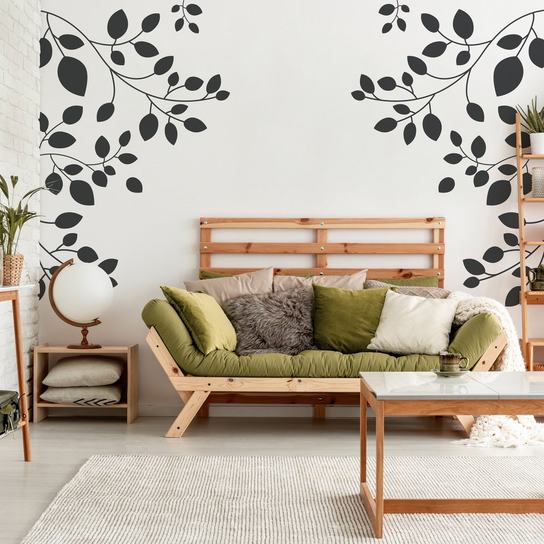 Line Drawing Corner Wall Decals, Accent Floral Vine Corner Accent Decal