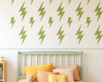 Lightning Bolt Wall Decals Set (32 pcs) | Large & Small Thunderbolt Stickers | Superhero Nursery Decor | Kids Room Wall Art | Vinyl