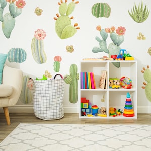 Watercolor Cactus Wall Decals | Desert Wall Decals | Wall Murals | Cacti Decor | Succulent Wall Art | Girls Bedroom Kids Room Wall Decor 111