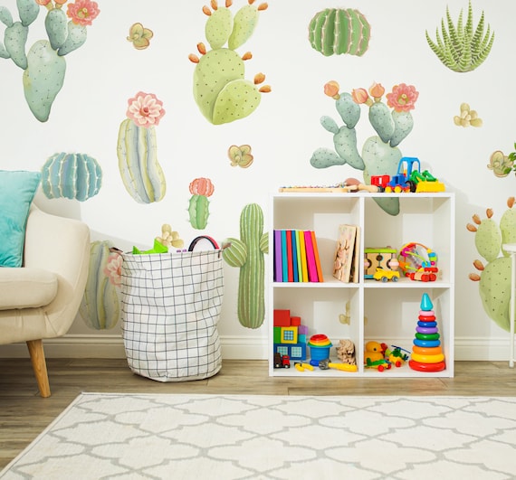 Aquarell Kaktus Wandtattoo | Wste Wandtattoo | Wandbilder | Kakteen Dekor  | Sukkulenten Wandkunst | Mdchen Schlafzimmer Kinderzimmer Wand Dekor 111  - Etsy Schweiz